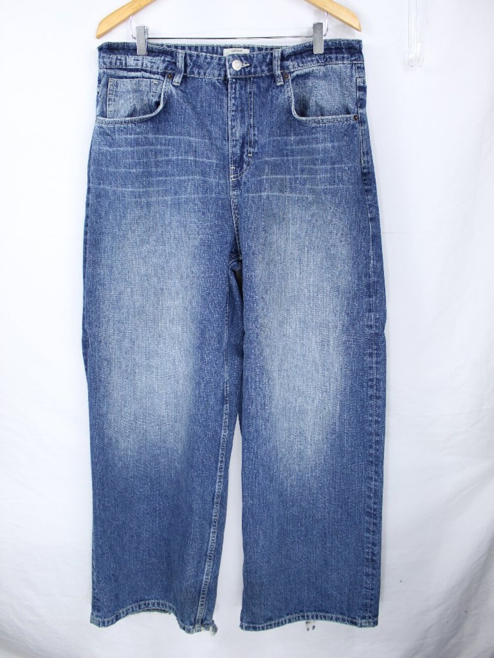 COTTON ON MEDIUM BLUE JEANS SUPER BAGGY ZIPPER MEN'S SIZE 34 AS-IS GRUNGE